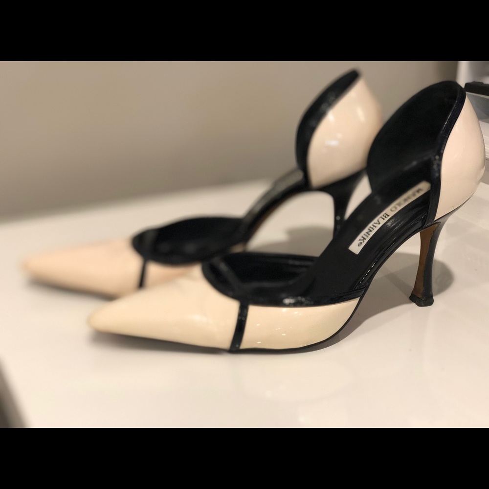 Manila Blahnik Black and White Patent Leather